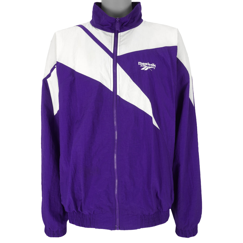 Reebok - Purple & White Kamikaze Windbreaker 1990s X-Large Vintage Retro