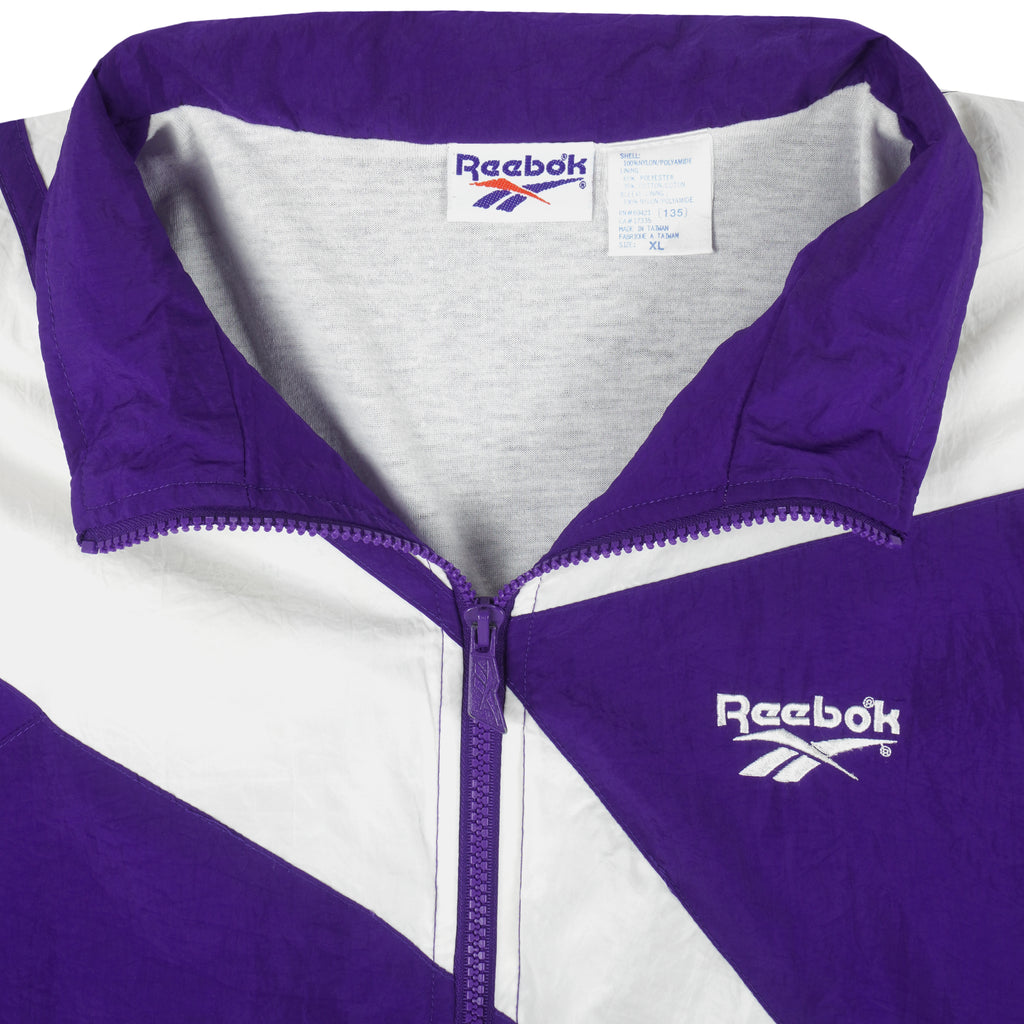 Reebok - Purple & White Kamikaze Windbreaker 1990s X-Large Vintage Retro