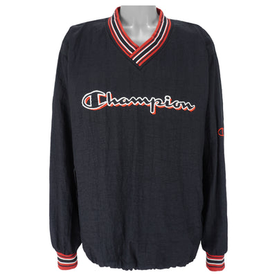 Champion - Black Embroidered Pullover 1990s X-Large
