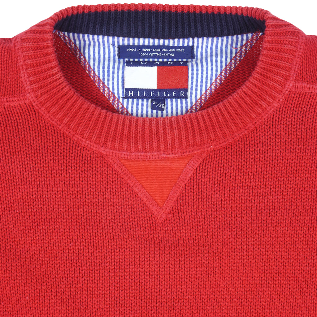Tommy Hilfiger - Red Crew Neck Sweater 1990s X-Large Vintage retro