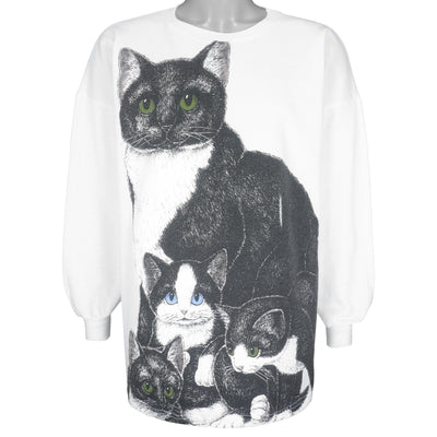 Vintage (Up-Front) - Cat and Kittens Crew Neck Sweatshirt 1990s Large