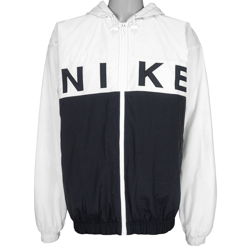 Nike - Black & White Zip-Up Hooded Jacket 1990s X-Large Vintage Retro