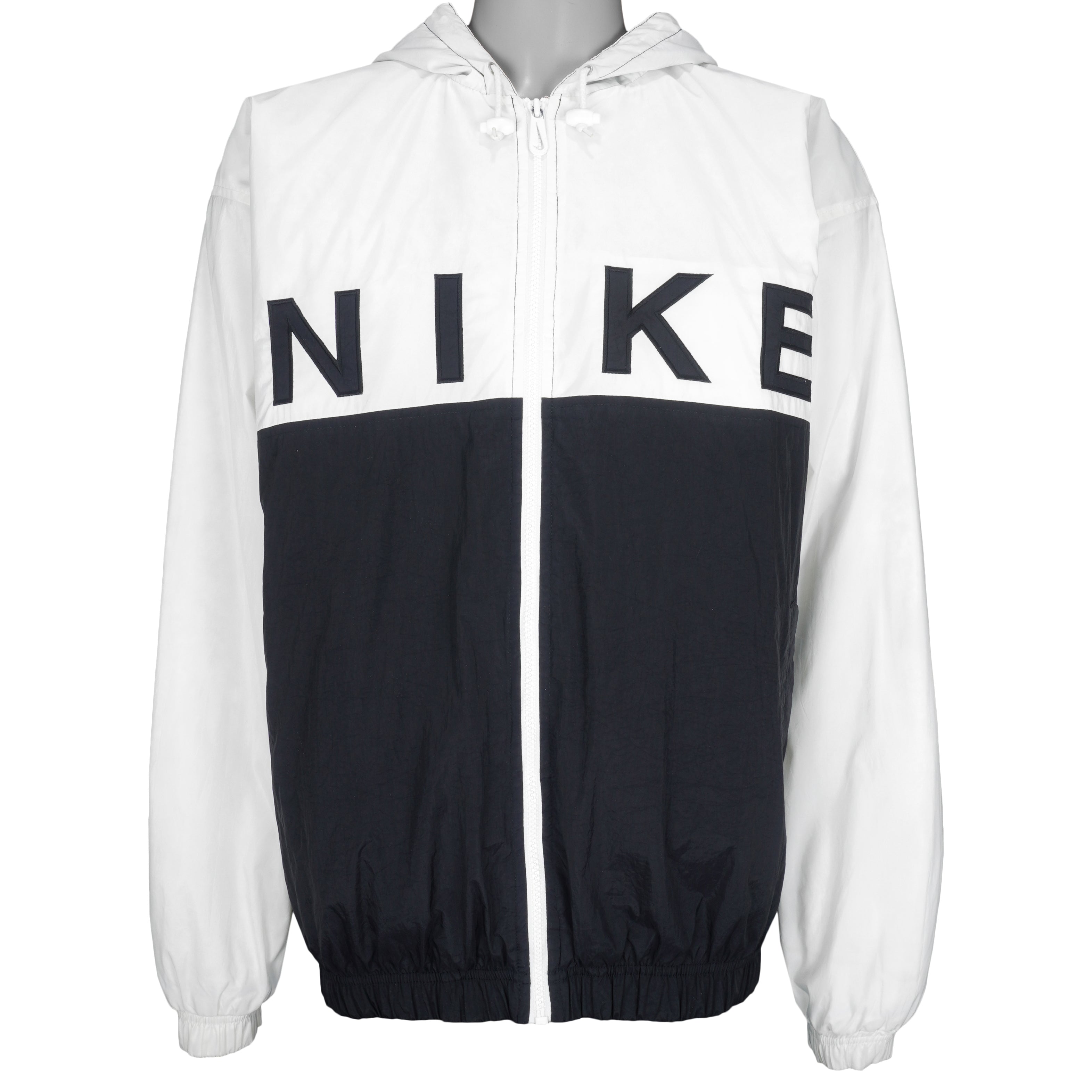 Nike - Black & White Zip-Up Hooded Jacket 1990s X-Large Vintage Retro