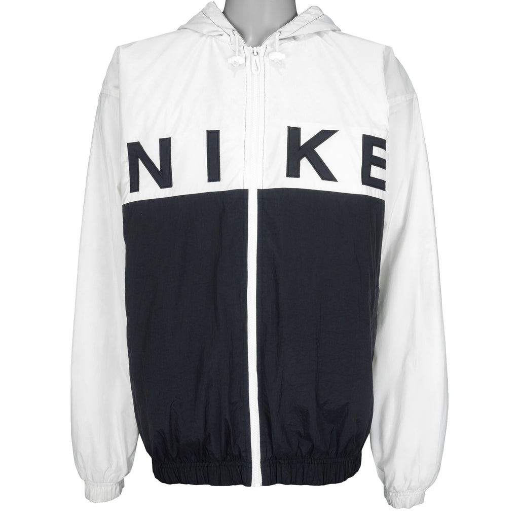 Nike - Black & White Zip-Up Hooded Jacket 1990s X-Large Vintage Retro