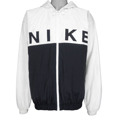 Nike - Black & White Zip-Up Hooded Jacket 1990s X-Large