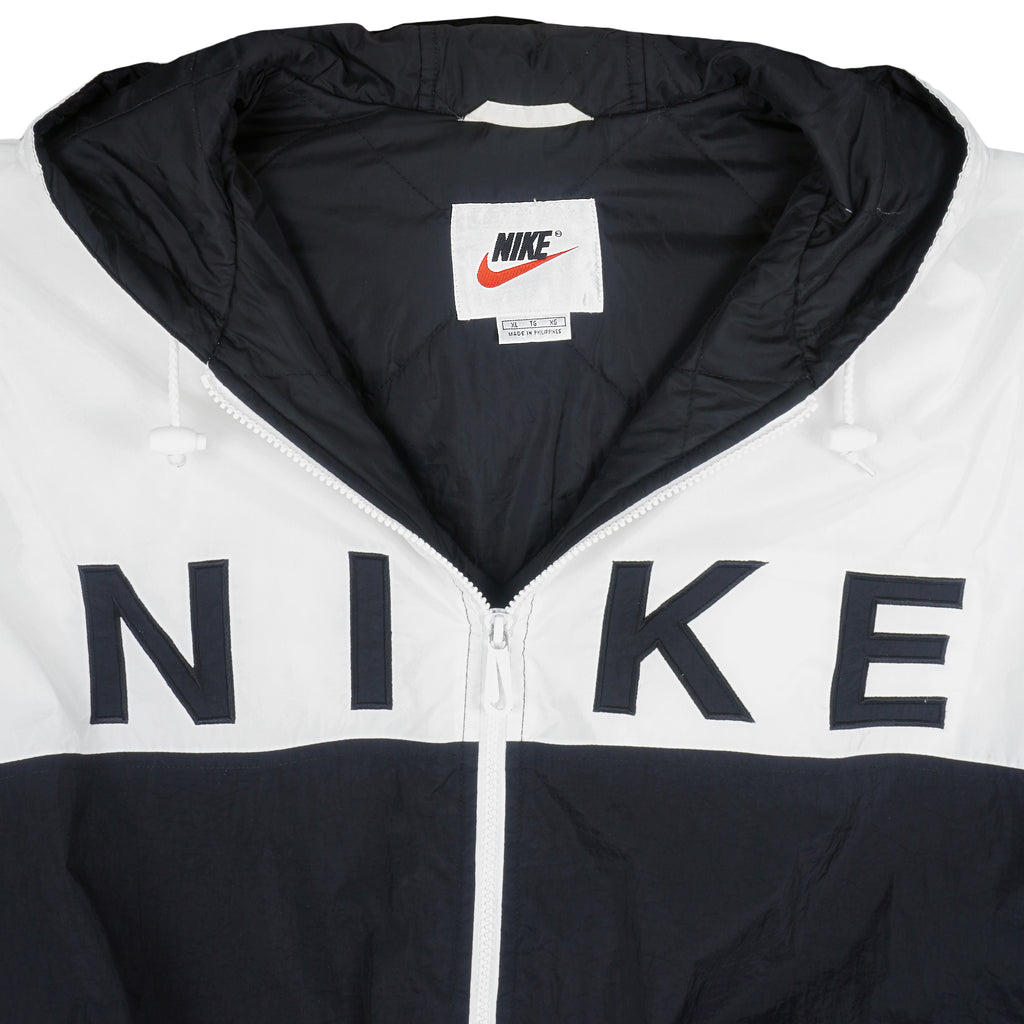 Nike - Black & White Zip-Up Hooded Jacket 1990s X-Large Vintage Retro