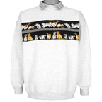 Vintage - Grey Cats Crew Neck Sweatshirt 1990s Large Vintage Retro