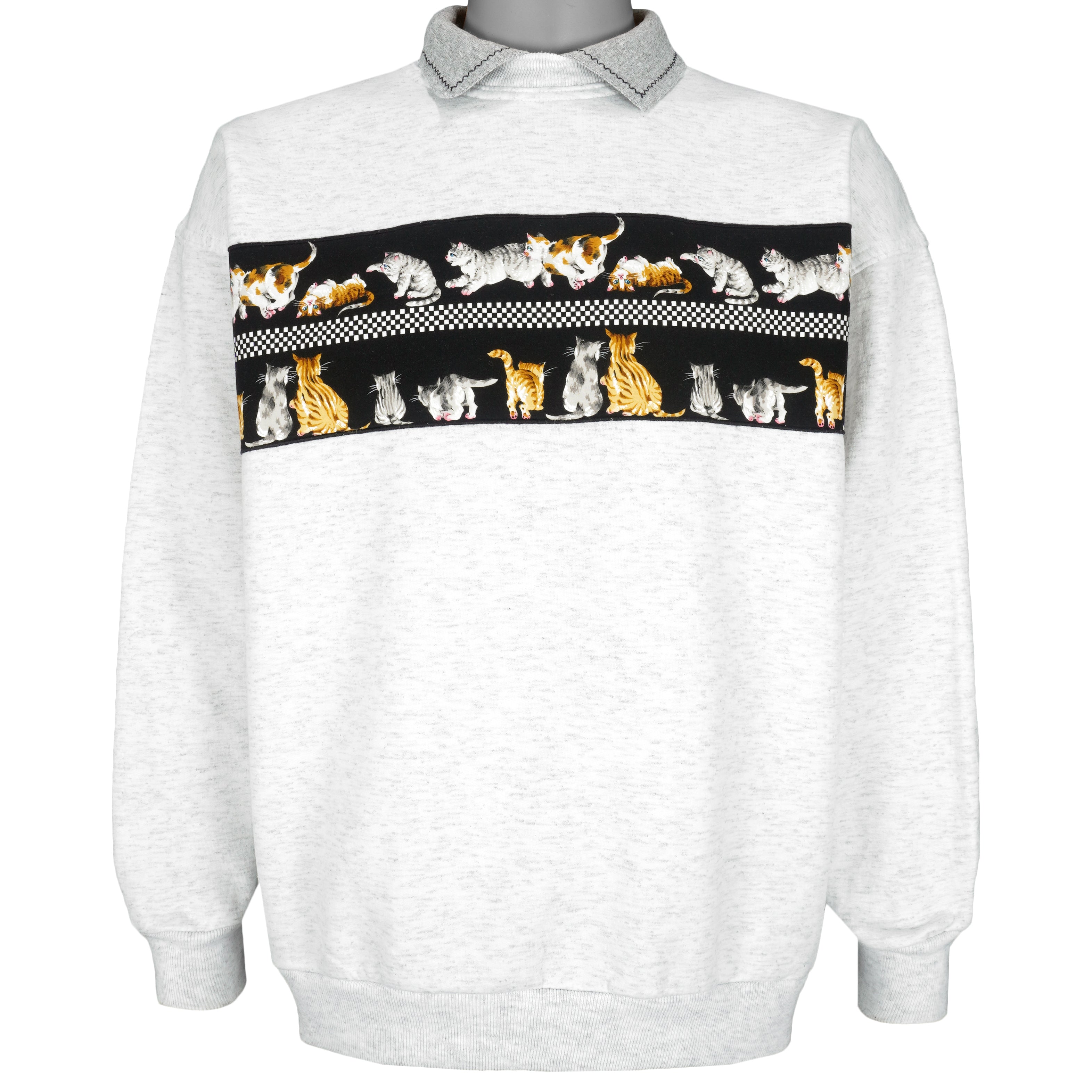 Vintage - Grey Cats Crew Neck Sweatshirt 1990s Large Vintage Retro