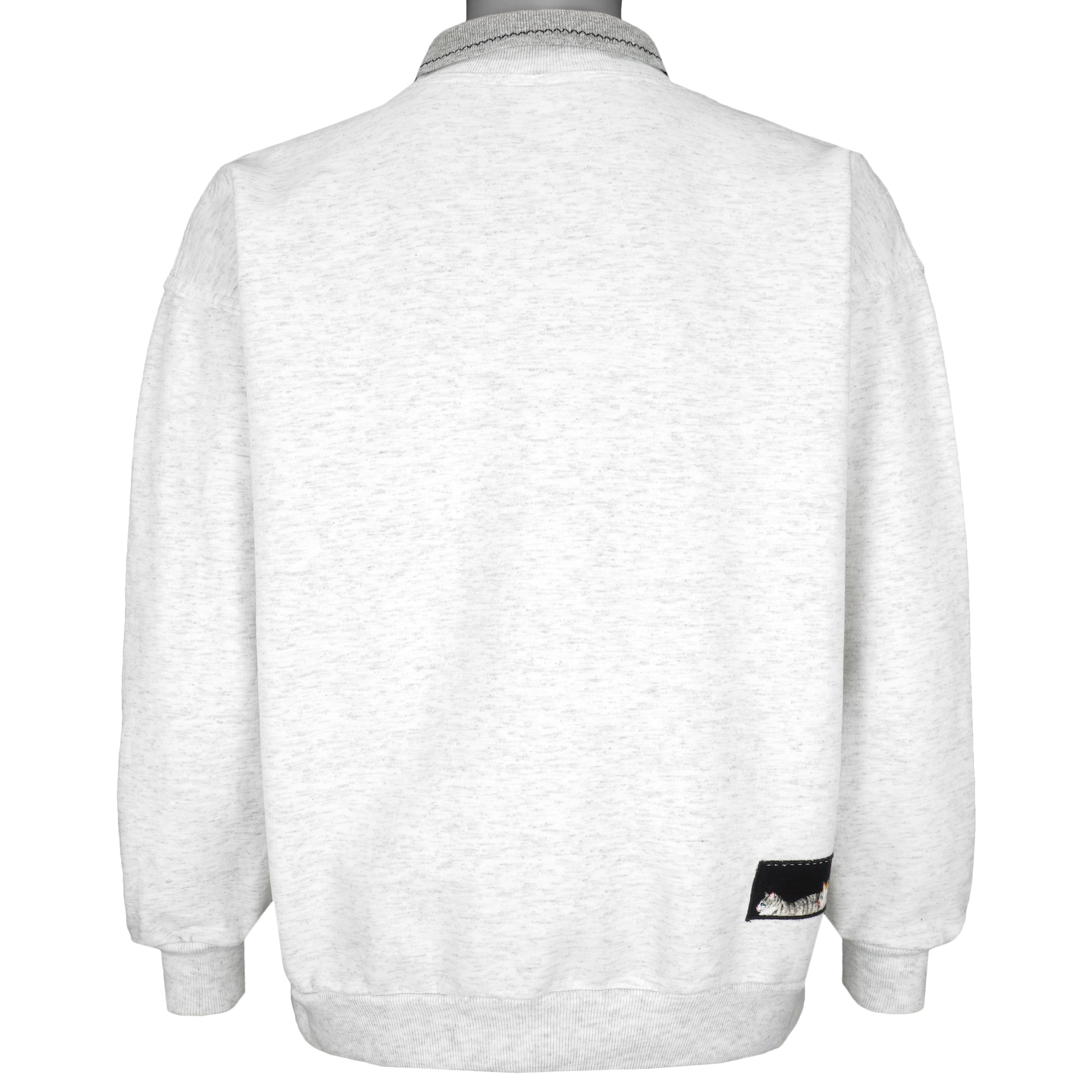 Vintage - Grey Cats Crew Neck Sweatshirt 1990s Large Vintage Retro