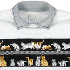 Vintage - Grey Cats Crew Neck Sweatshirt 1990s Large Vintage Retro