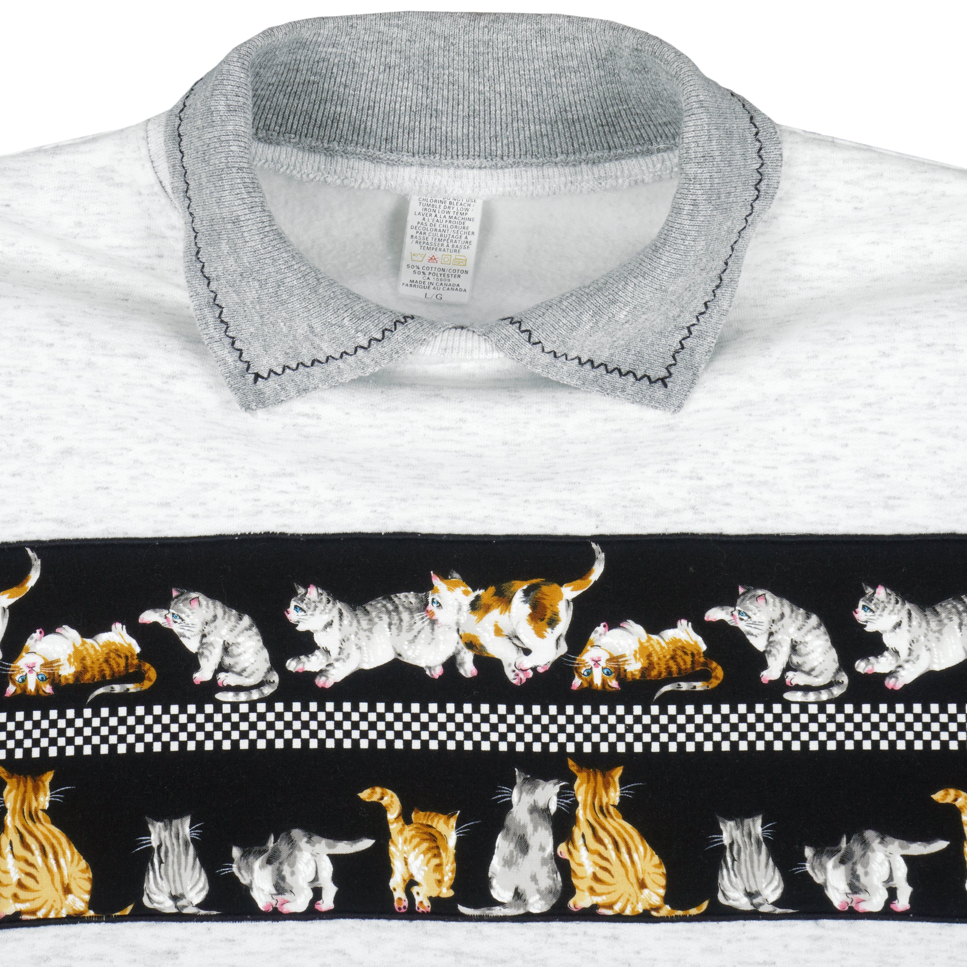 Vintage - Grey Cats Crew Neck Sweatshirt 1990s Large Vintage Retro