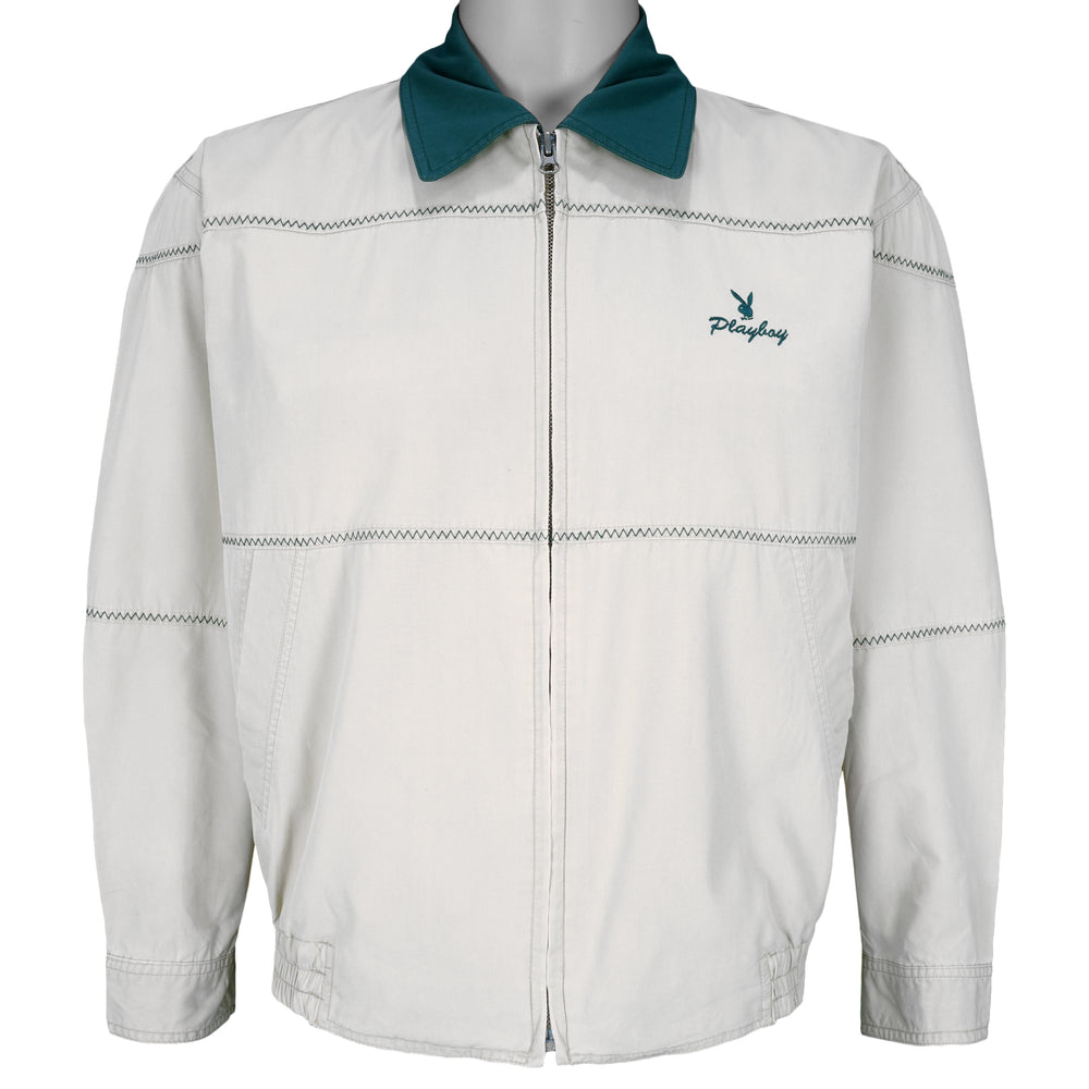 Playboy - Grey Zip-Up Jacket 1990s Medium Vintage Retro