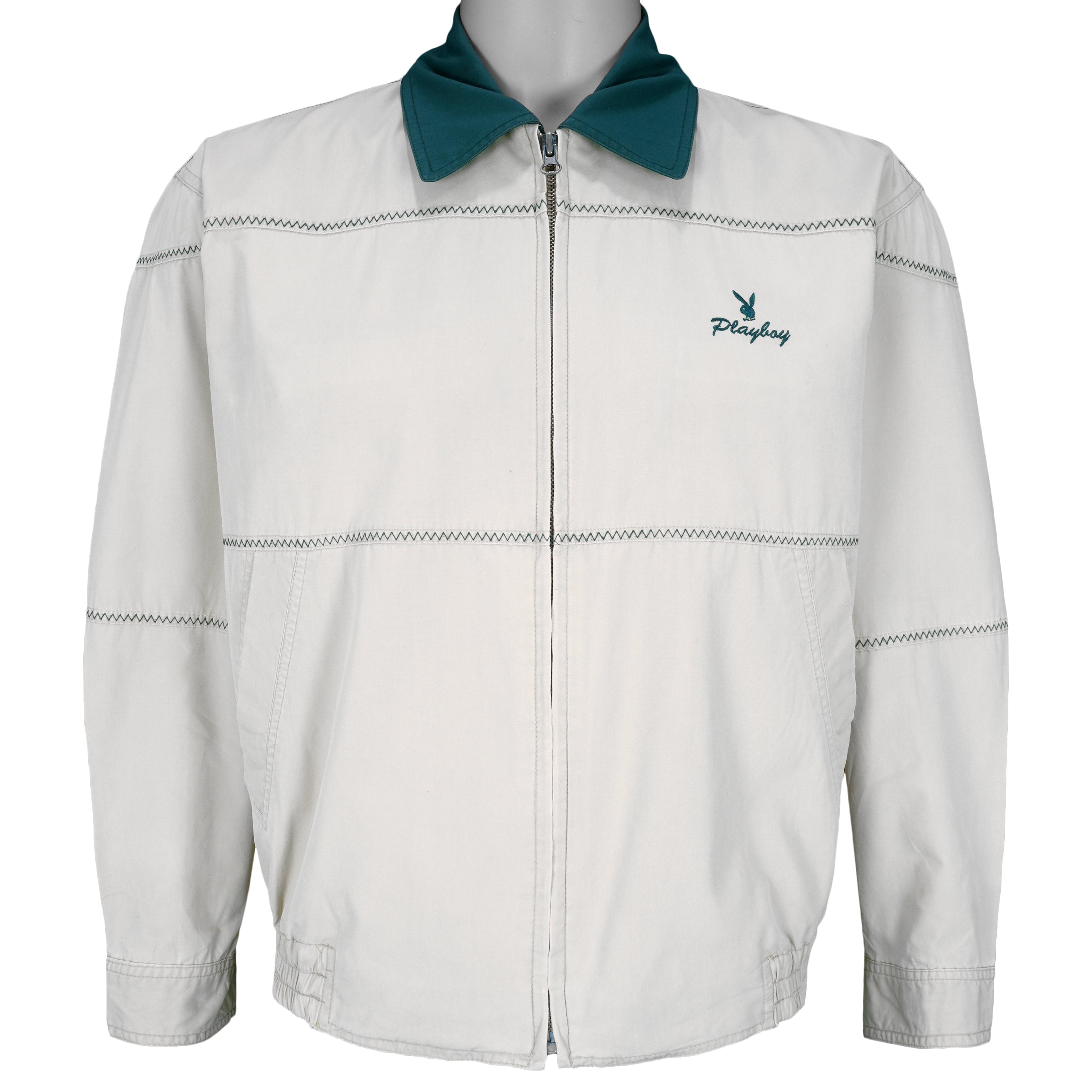 Playboy - Grey Zip-Up Jacket 1990s Medium Vintage Retro