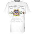 NHL (Nutmeg) - Pittsburgh Penguins Champions T-Shirt 1991 Large Vintage Retro Baseball