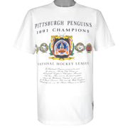 NHL (Nutmeg) - Pittsburgh Penguins Champions T-Shirt 1991 Large Vintage Retro Baseball