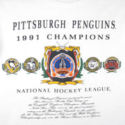 NHL (Nutmeg) - Pittsburgh Penguins Champions T-Shirt 1991 Large Vintage Retro Baseball