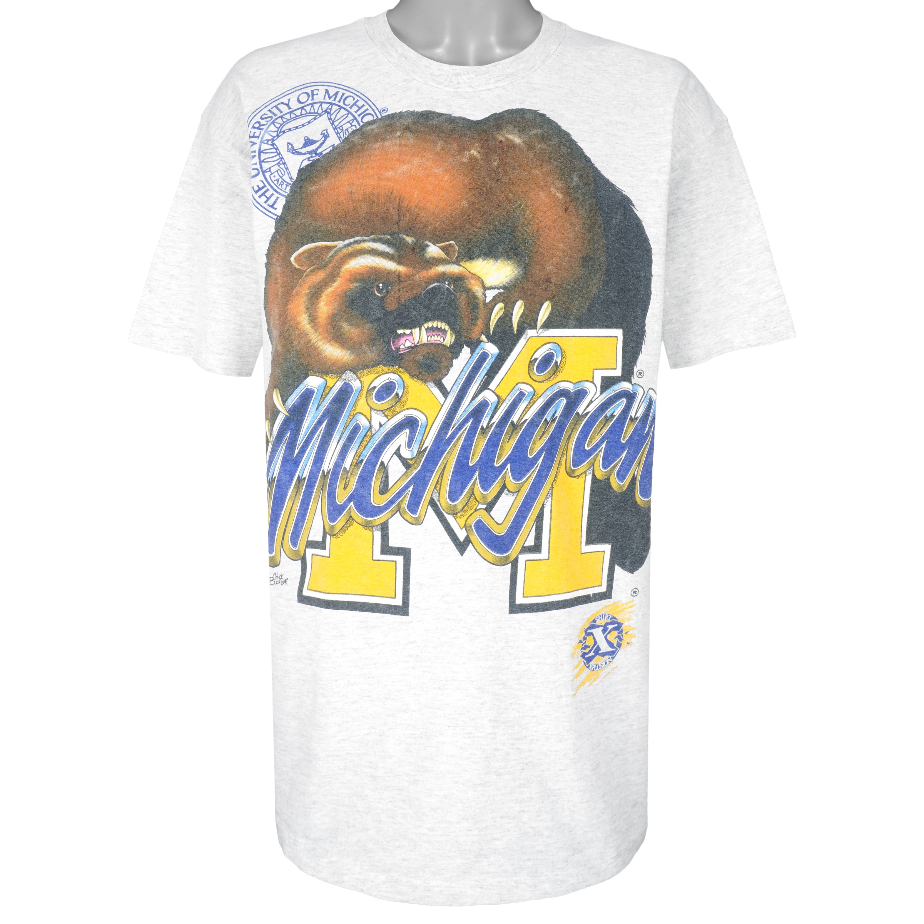 NCAA (Hanes) - Michigan Wolverines Big Logo T-Shirt 1990s X-Large Vintage Retro College