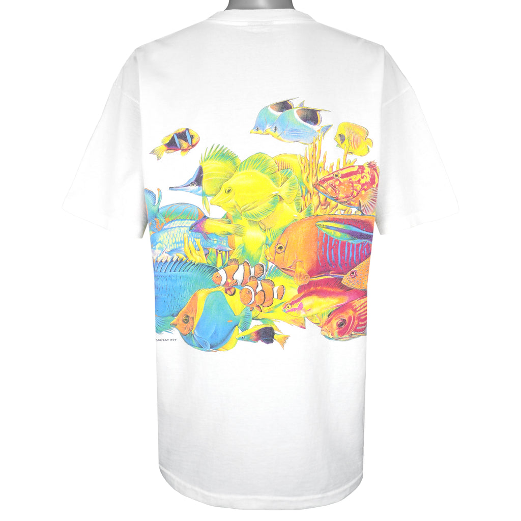 Vintage (Signal Sport) - White Habitat Fish T-Shirt 1990s X-Large Vintage Retro