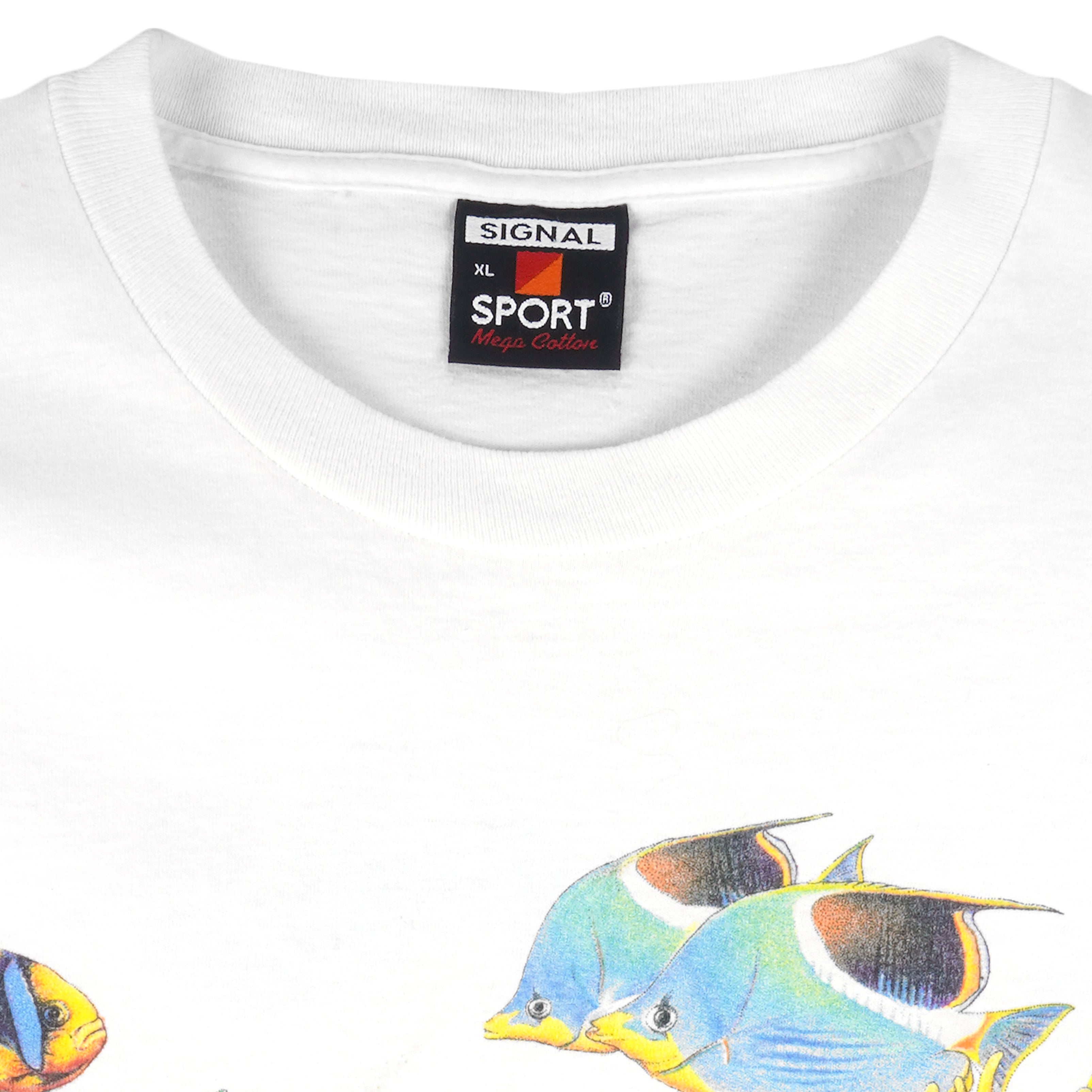 Vintage (Signal Sport) - White Habitat Fish T-Shirt 1990s X-Large Vintage Retro