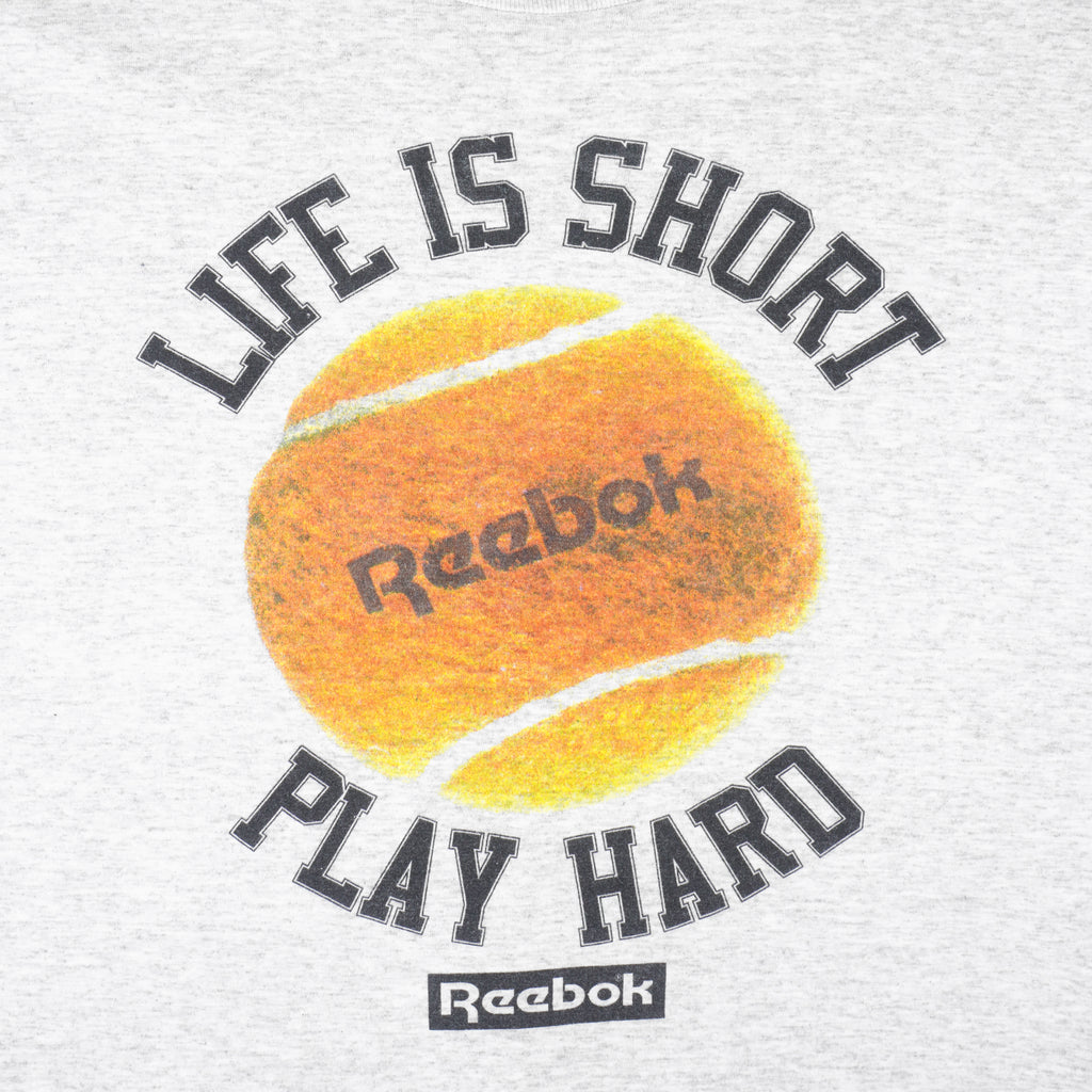 Reebok - Life Is Short Play Hard T-Shirt 1990s X-Large Vintage Retro