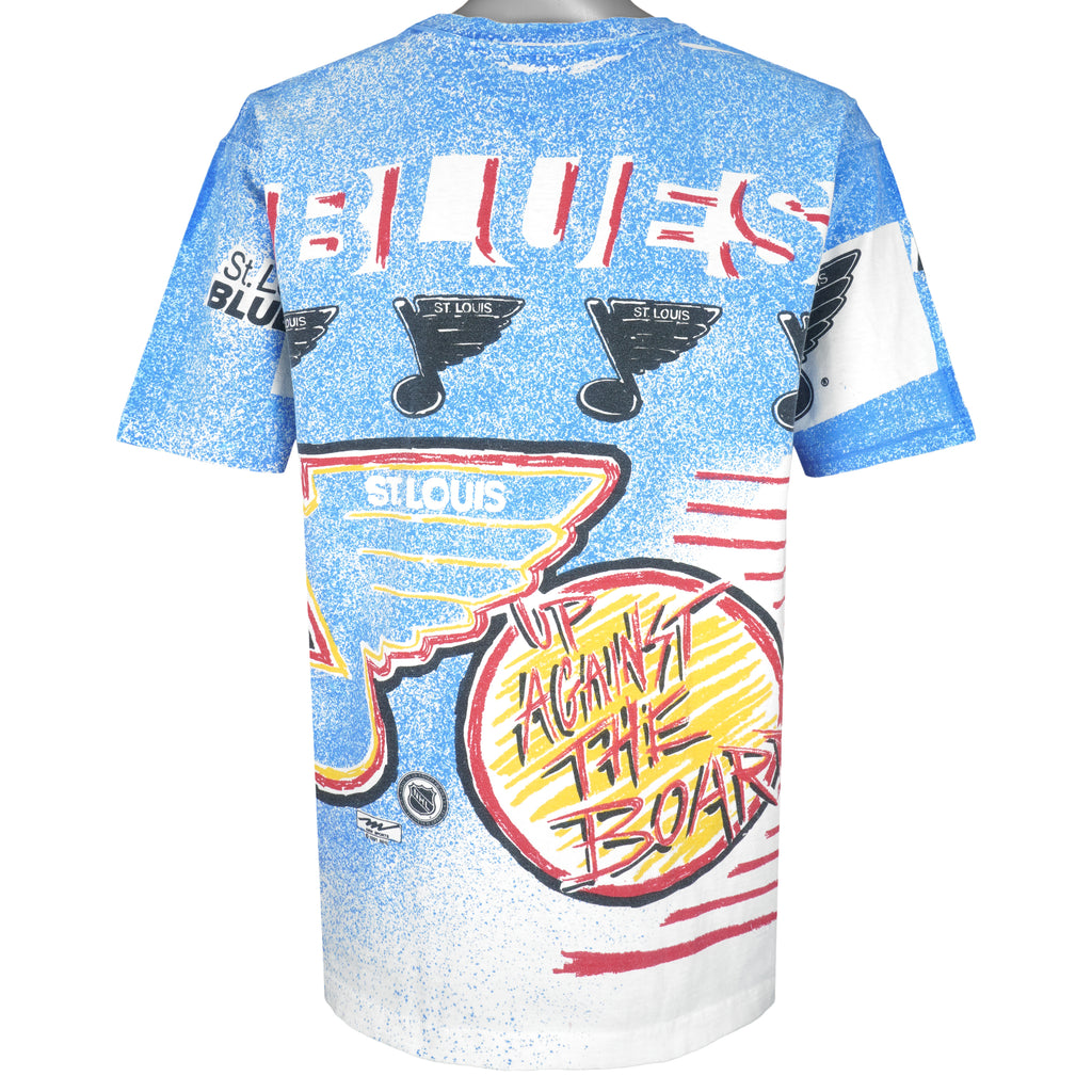 NHL (Magic Johnson Ts) - St. Louis Blues All Over Print T-Shirt 1991 Large Vintage Retro Hockey