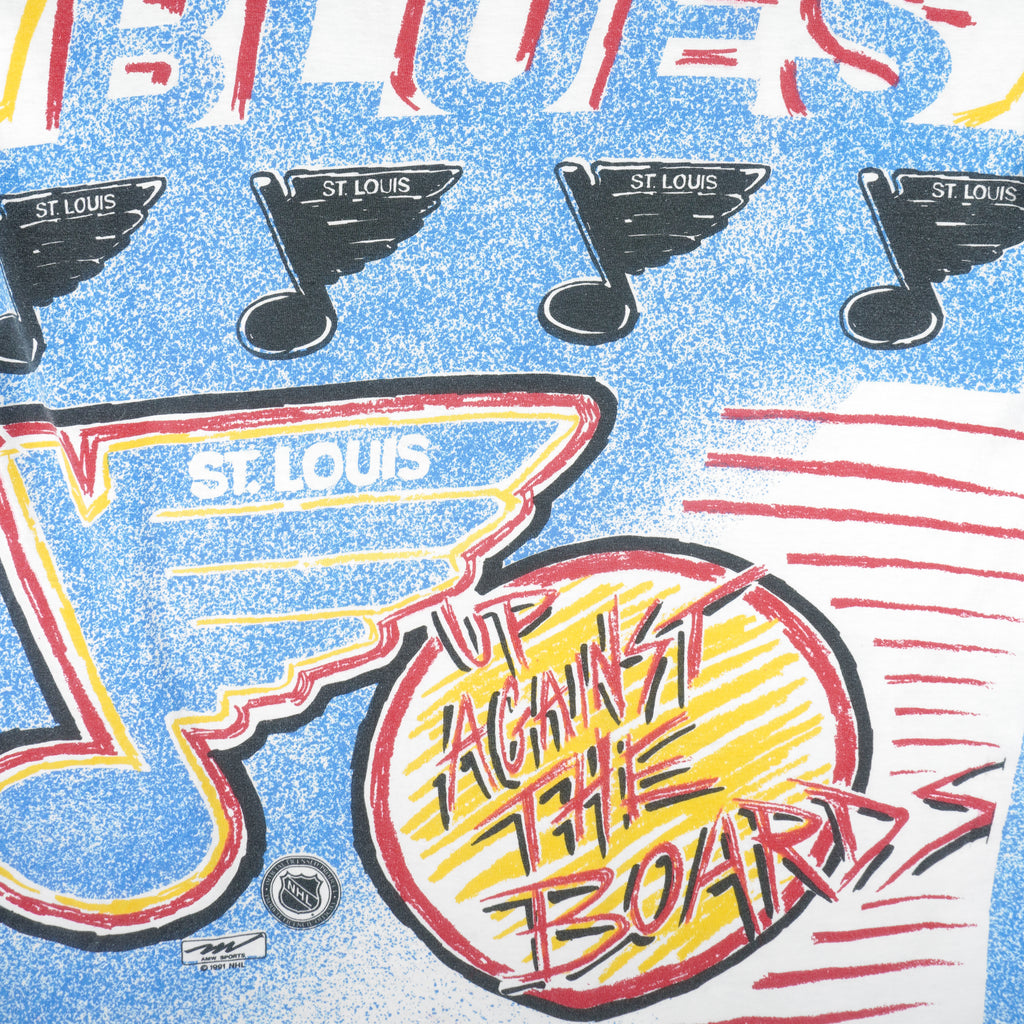 NHL (Magic Johnson Ts) - St. Louis Blues All Over Print T-Shirt 1991 Large Vintage Retro Hockey