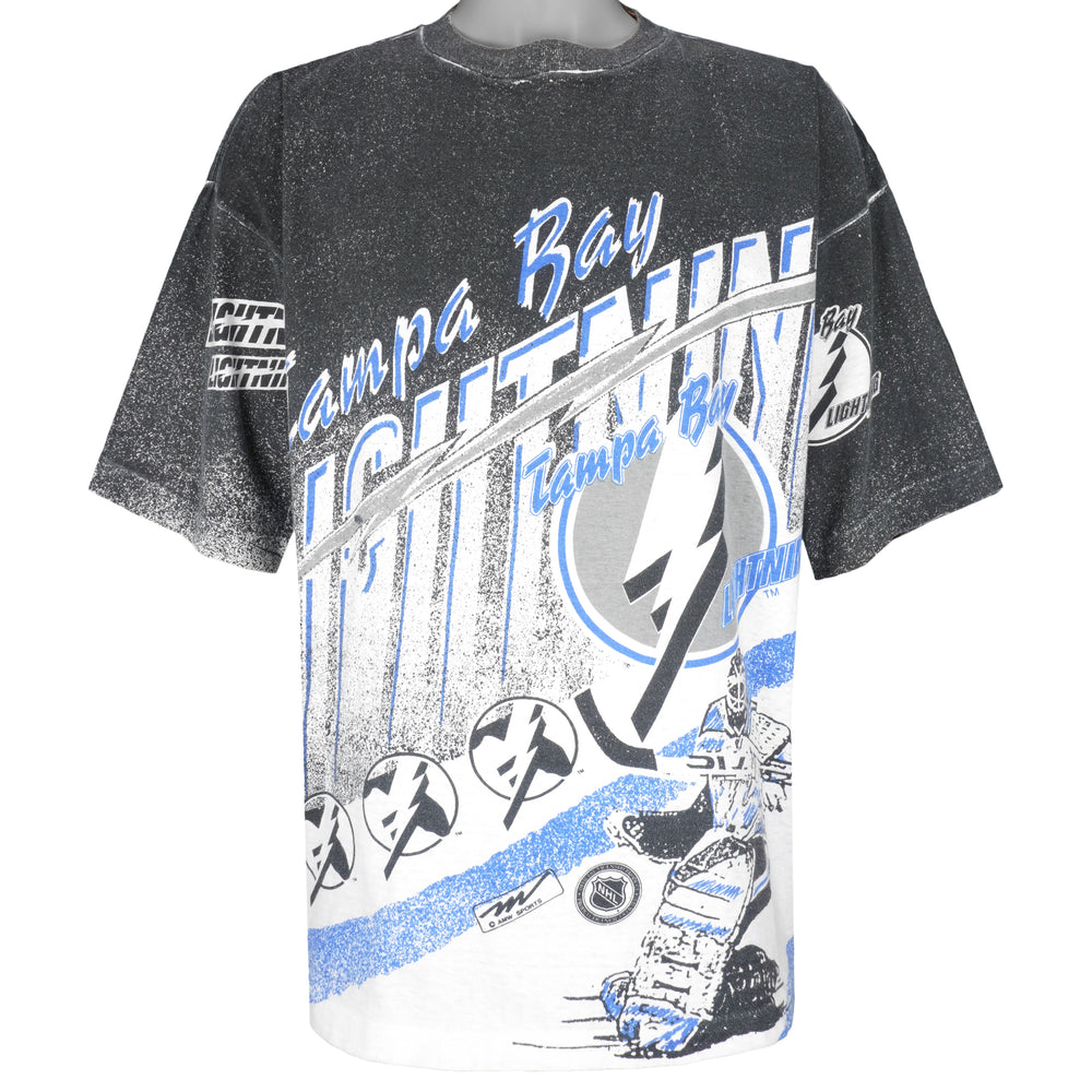 NHL (Magic Johnson Ts) - Tampa Bay Lightning All Over Print T-Shirt 1990s X-Large Vintage Retro Hockey