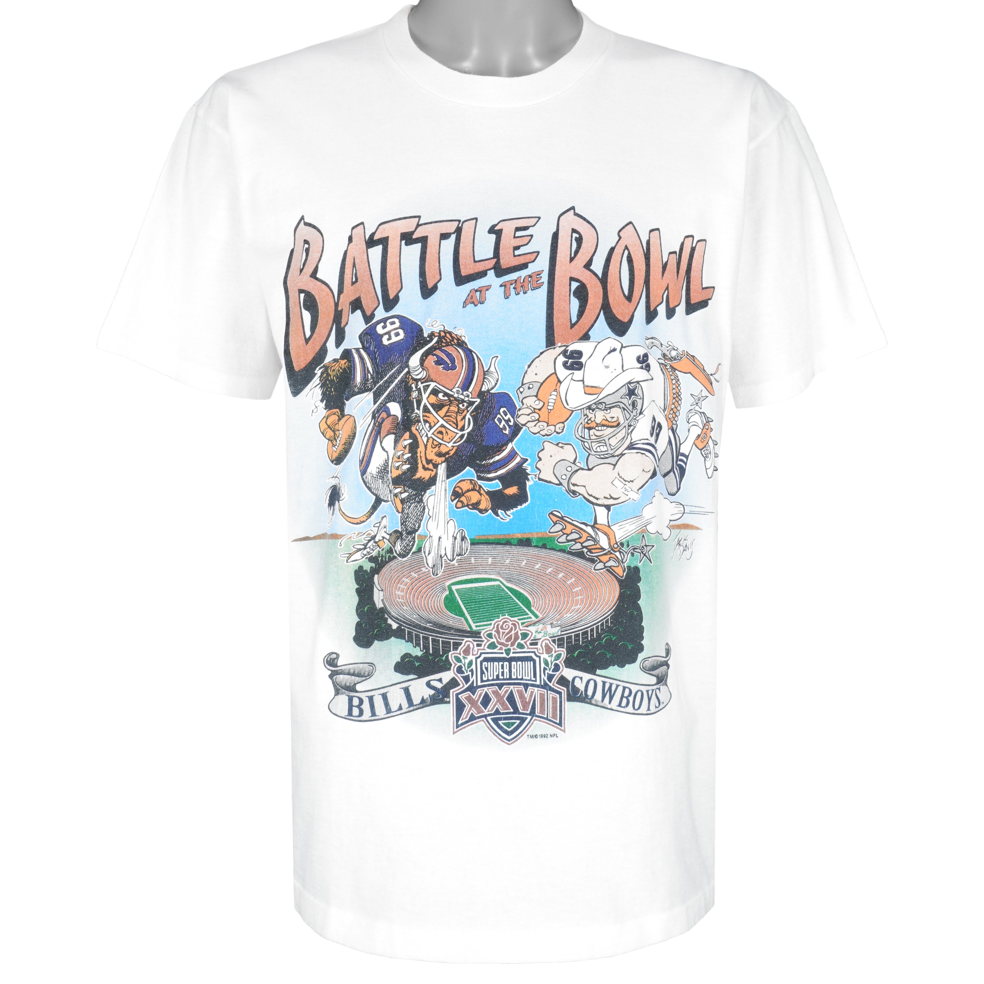 NFL -  Battle at The Bowl Bills VS Cowboys , Super Bowl 28th T-Shirt 1992 Large Vintage Retro Football