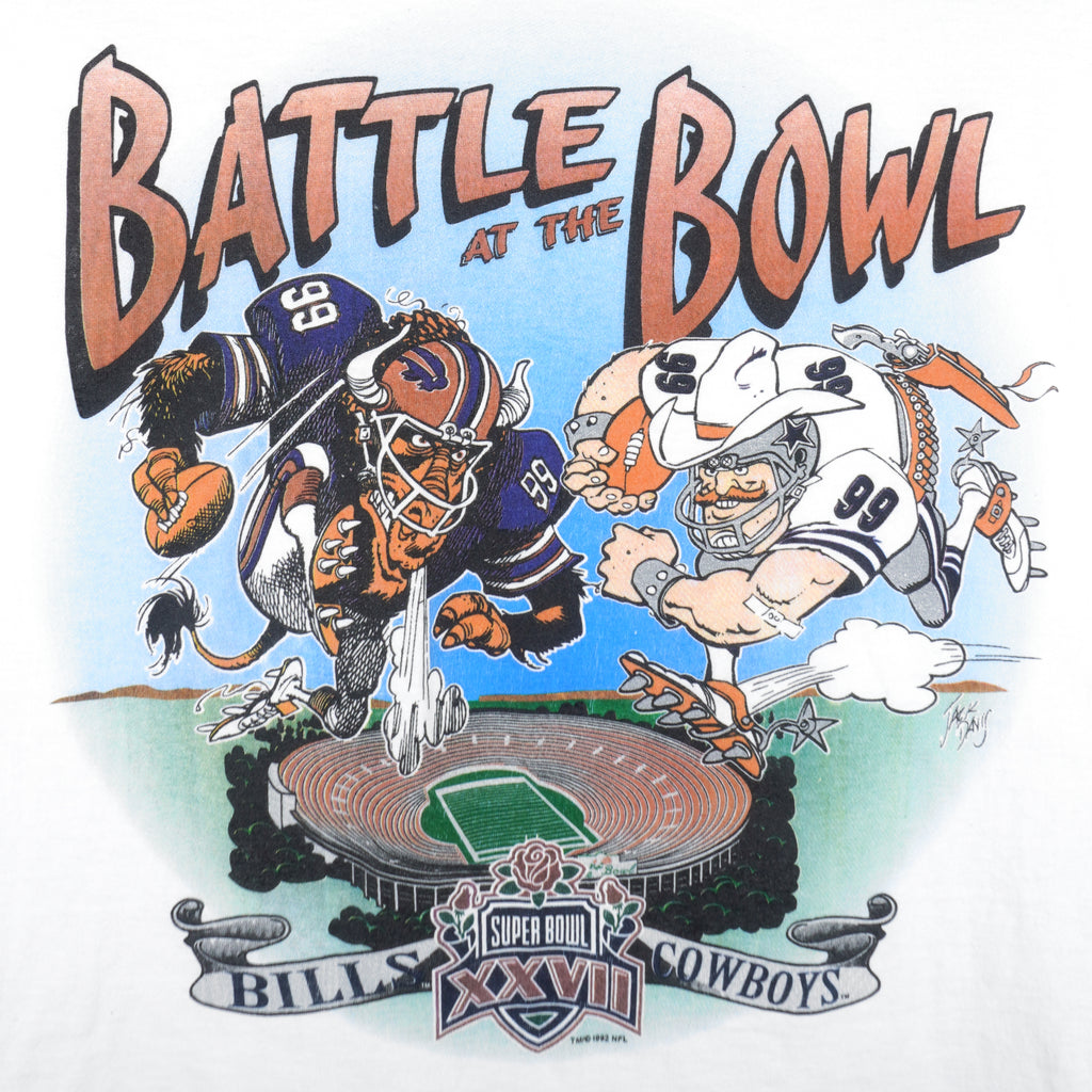 NFL -  Battle at The Bowl Bills VS Cowboys , Super Bowl 28th T-Shirt 1992 Large Vintage Retro Football