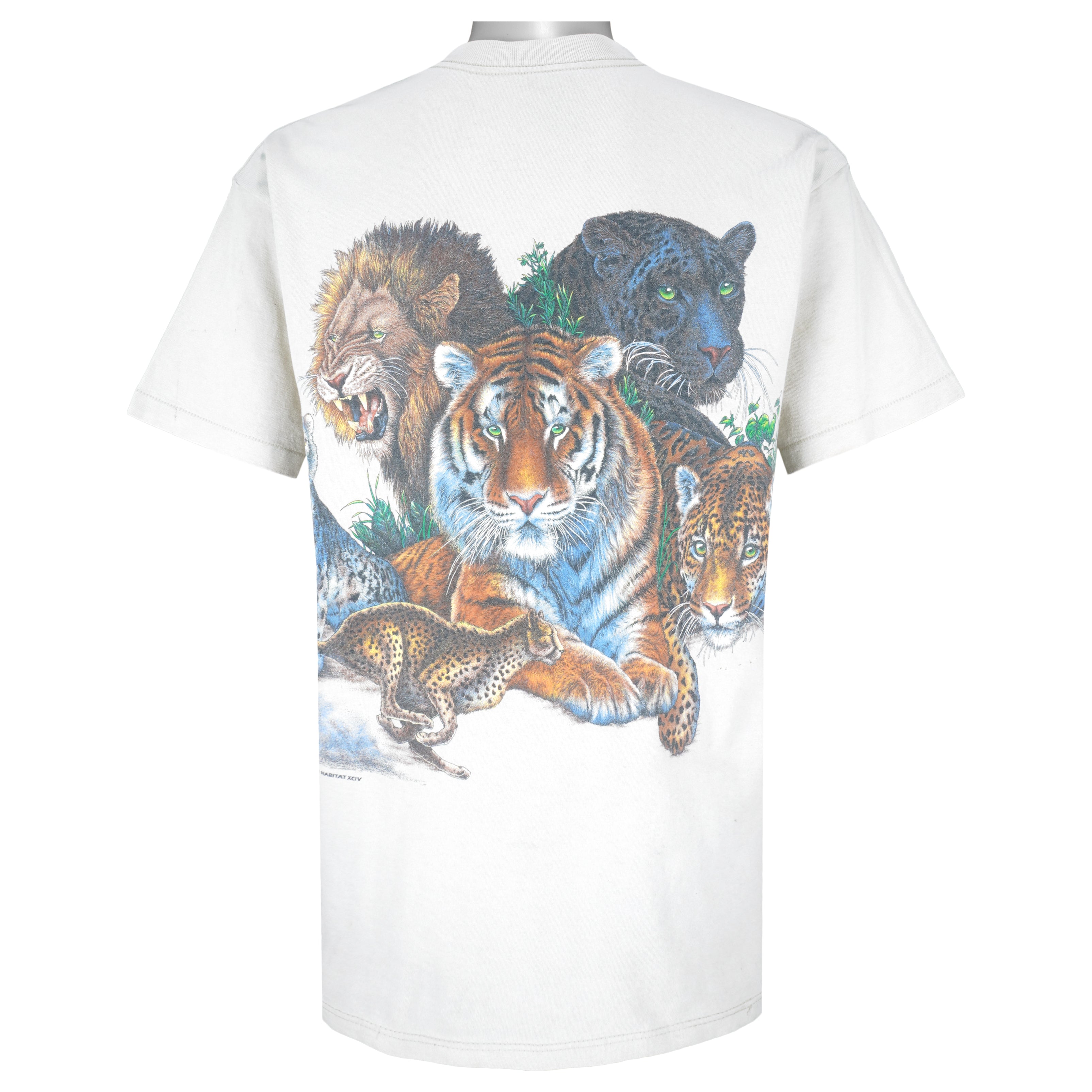 Vintage (Habitat) - Wildlife, Cats and The World T-Shirt 1990s Large Vintage Retro