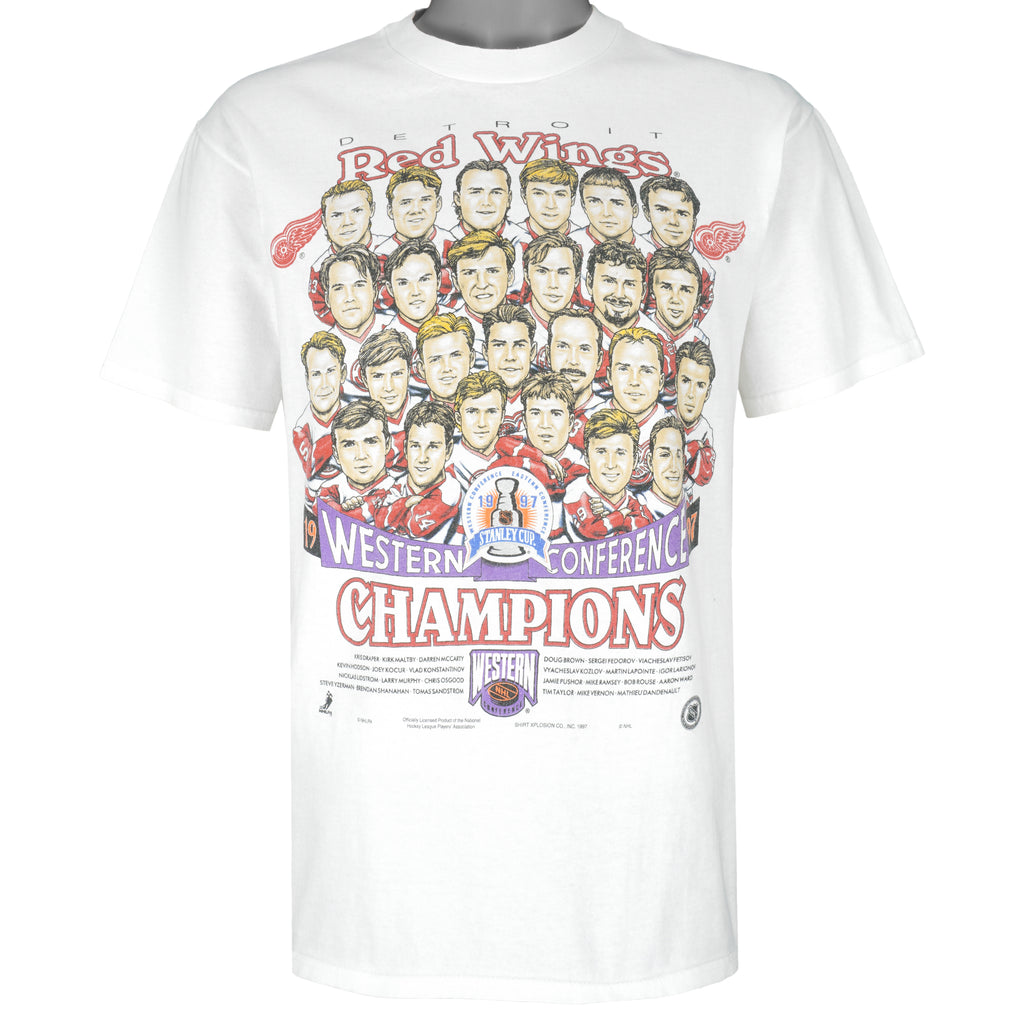 NHL - Red Wings Stanley Cup Champions Caricature T-Shirt 1997 Medium Vintage Retro Hockey