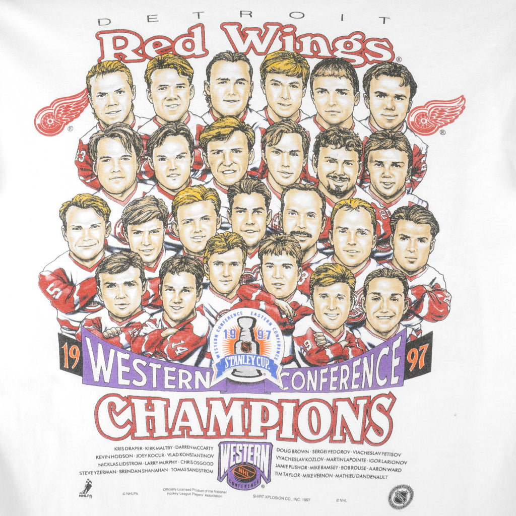 NHL - Red Wings Stanley Cup Champions Caricature T-Shirt 1997 Medium Vintage Retro Hockey