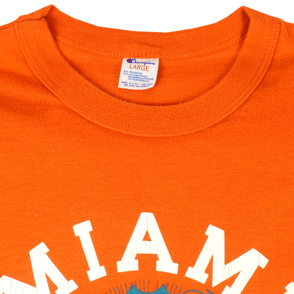 Champion - Orange Miami Dolphins T-Shirt 1990s Large Vintage Retro Football