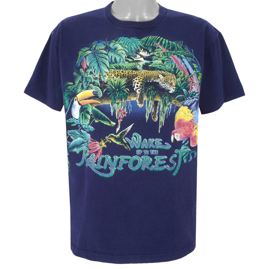 Vintage (Habitat) - Blue Wake Up To Rain Forest T-Shirt 1990s Large Vintage Retro
