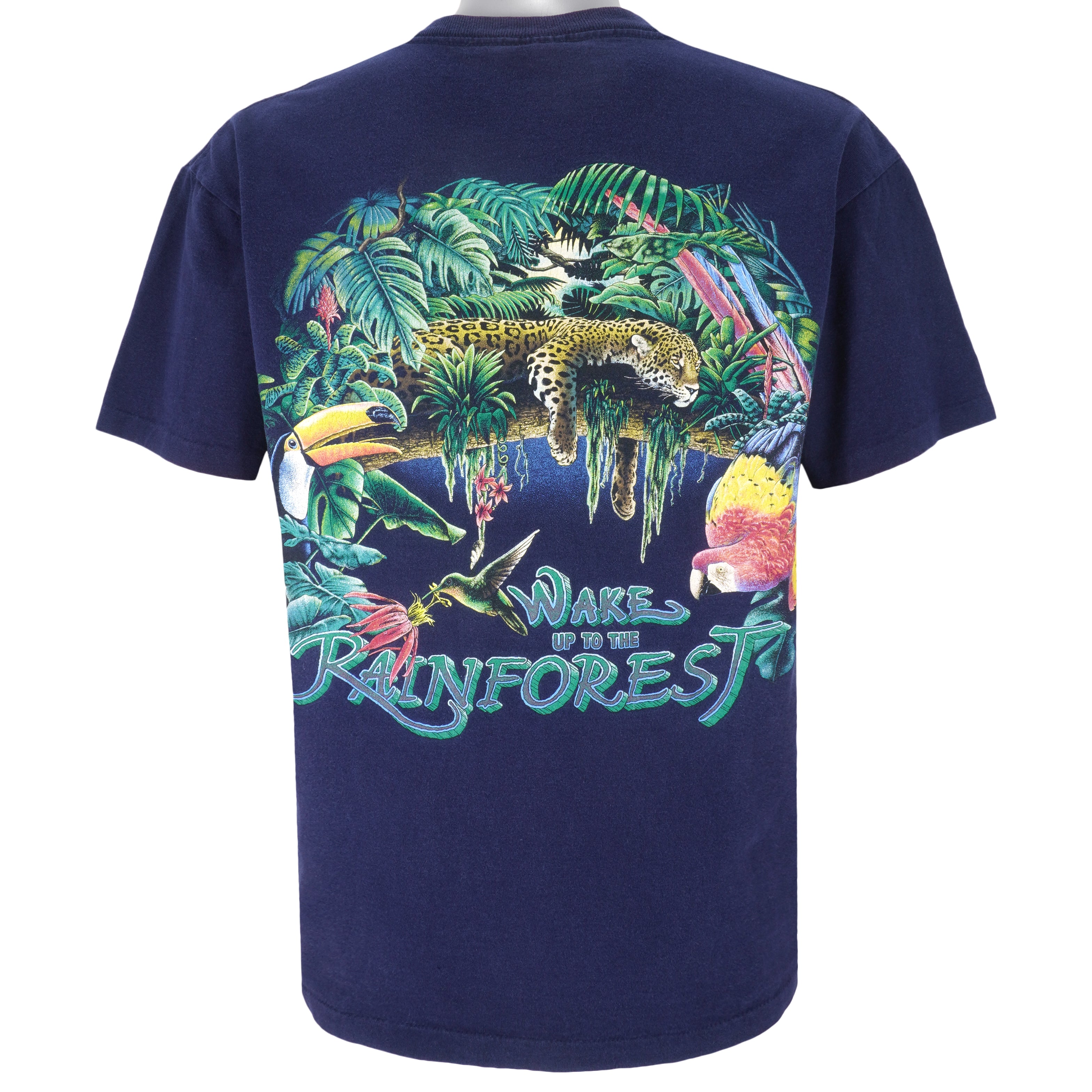 Vintage (Habitat) - Blue Wake Up To Rain Forest T-Shirt 1990s Large Vintage Retro