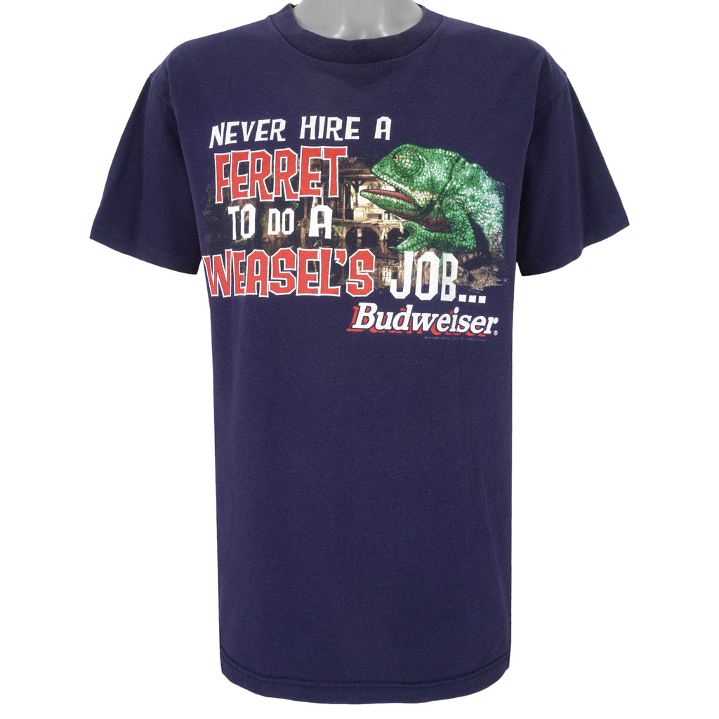 Vintage - Budweiser Never Hire A Ferret To Do A Weasels Job T-Shirt 1998 Large Vintage Retro