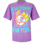 MLB (Soft Wear) - Purple New York Yankees T-Shirt 1991 Medium Vintage Retro Baseball