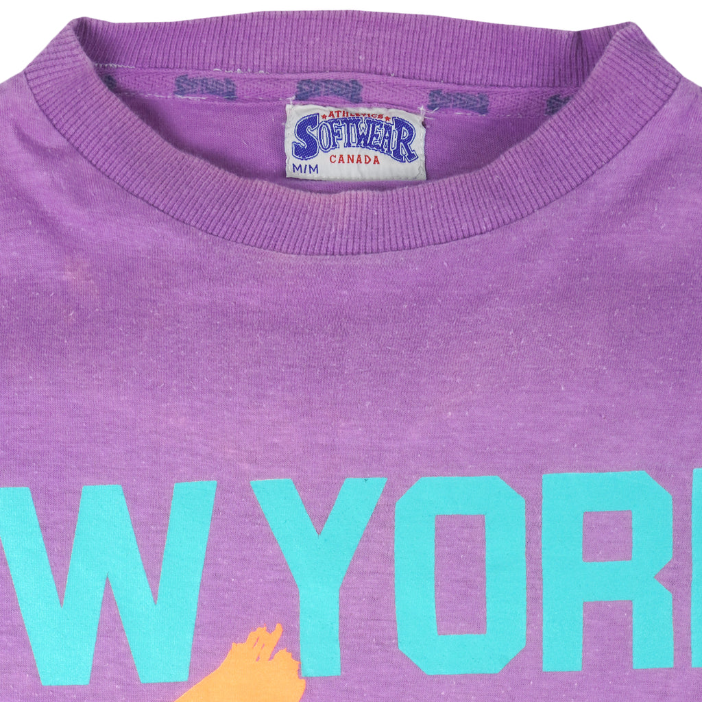 MLB (Soft Wear) - Purple New York Yankees T-Shirt 1991 Medium Vintage Retro Baseball