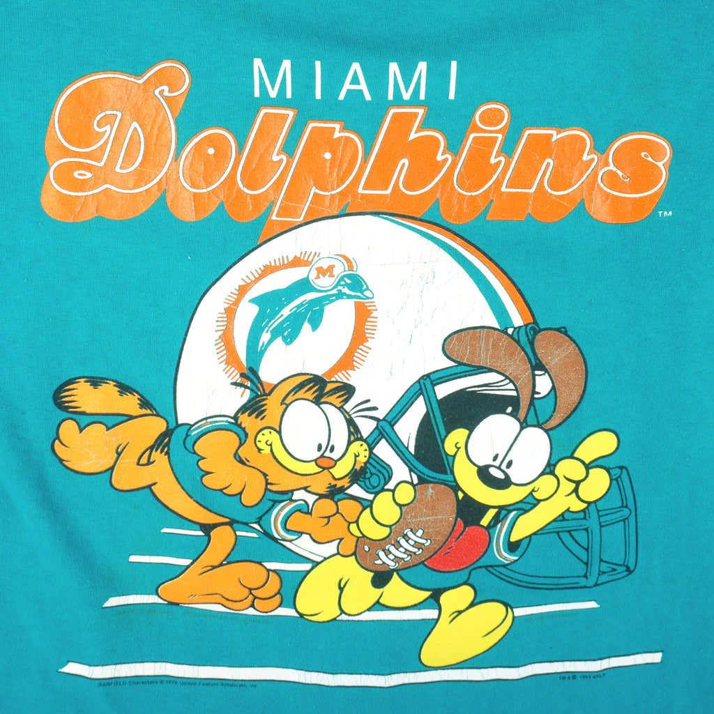 NFL - Miami Dolphins Garfield and Odie T-Shirt 1993 X-Large Vintage Retro Football