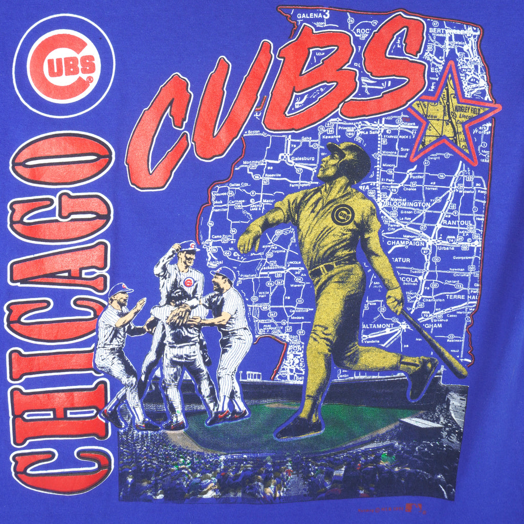 MLB (Nutmeg) - Chicago Cubs Stadium Map T-Shirt 1991 Large Vintage Retro Baseball