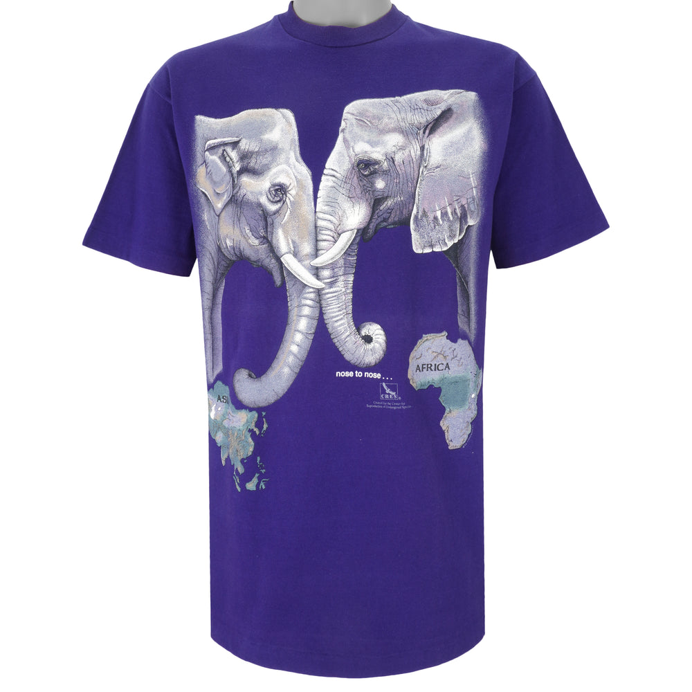 Vintage (Hanes) - Africa - Asia Elephants T-Shirt 1990s Large Vintage Retro
