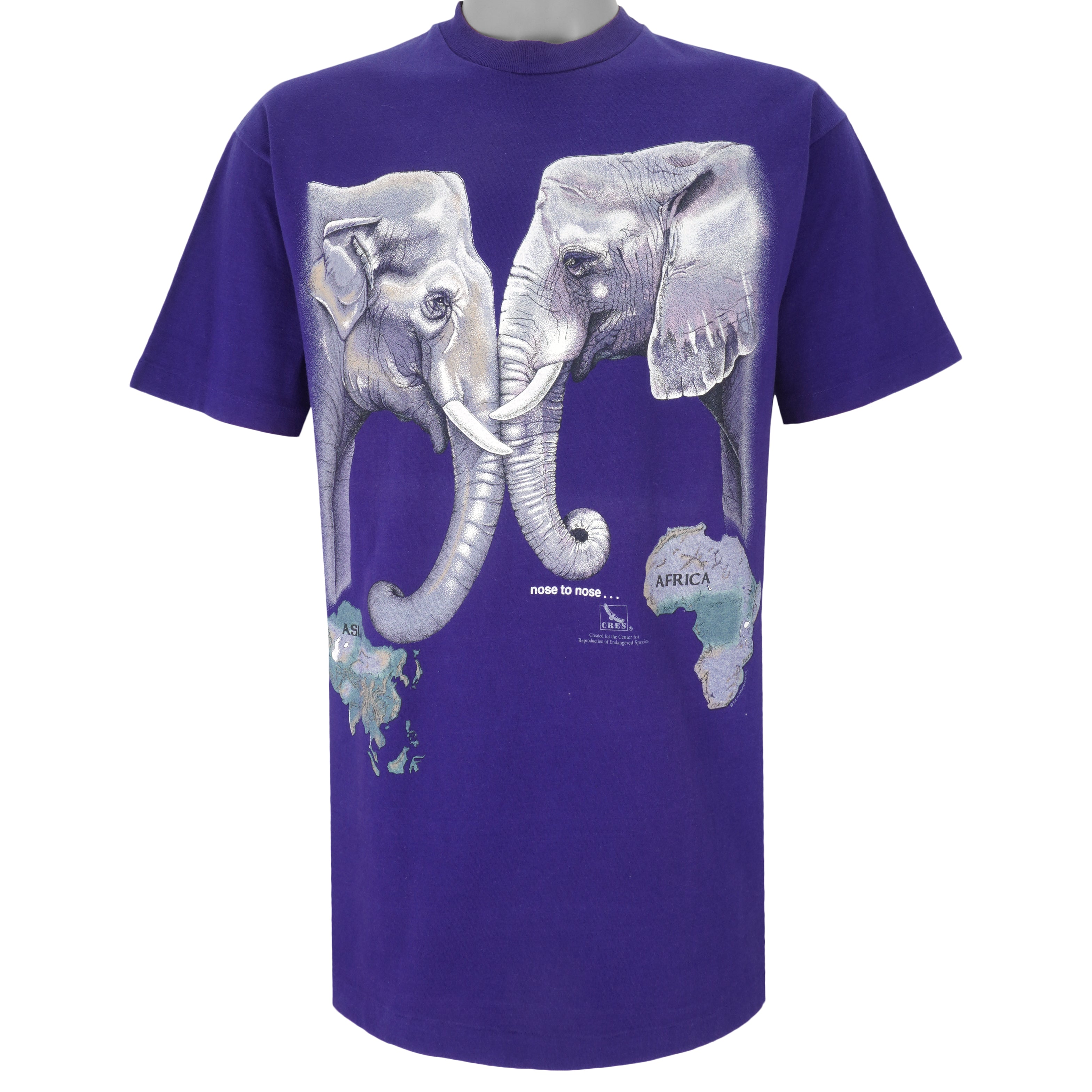 Vintage (Hanes) - Africa - Asia Elephants T-Shirt 1990s Large Vintage Retro