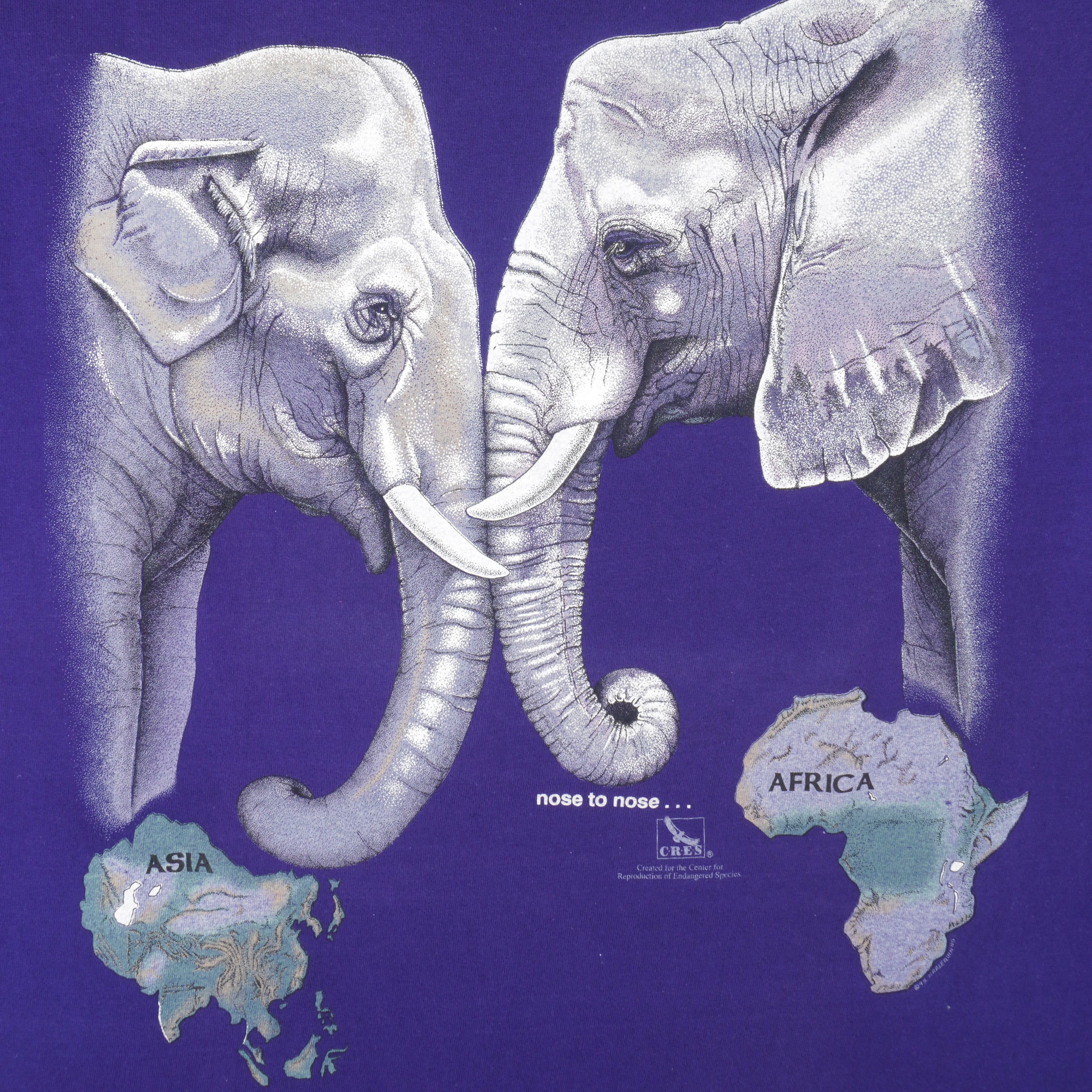 Vintage (Hanes) - Africa - Asia Elephants T-Shirt 1990s Large Vintage Retro