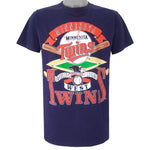 MLB (Nutmeg) - Minnesota Twins Big Logo T-Shirt 1990s Large Vintage Retro Baseball