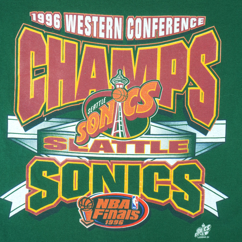 NBA (Oneita) - Seattle SuperSonics Western Conference Champs T-Shirt 1996 Large Vintage Retro Basketball