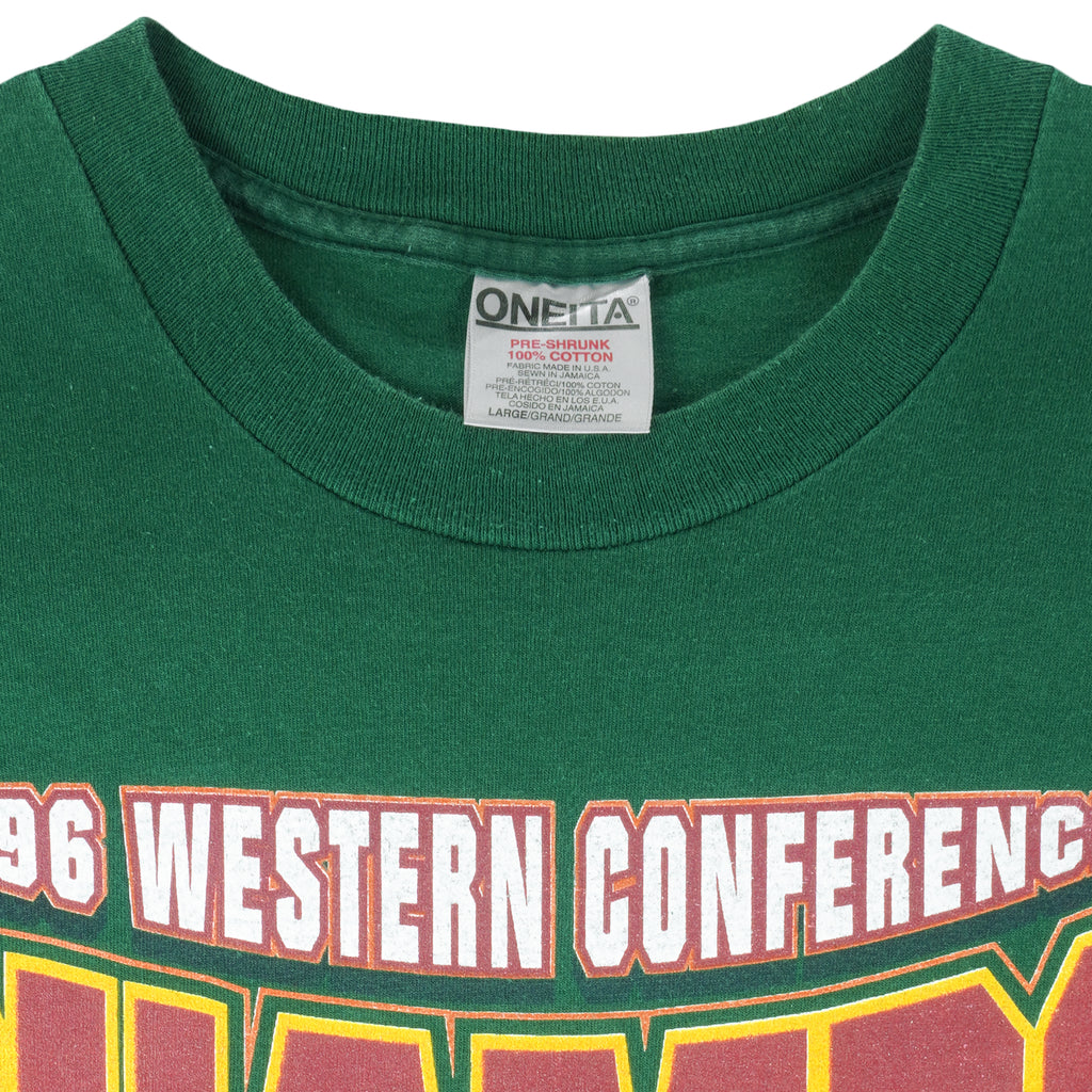 NBA (Oneita) - Seattle SuperSonics Western Conference Champs T-Shirt 1996 Large Vintage Retro Basketball