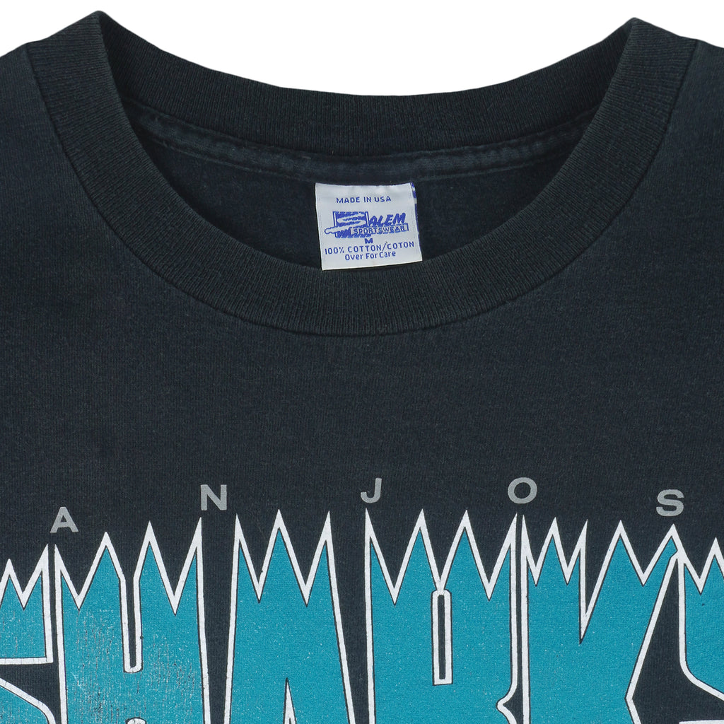 NHL (Salem) - Black San Jose Sharks T-Shirt 1991 Medium Vintage Retro Hockey