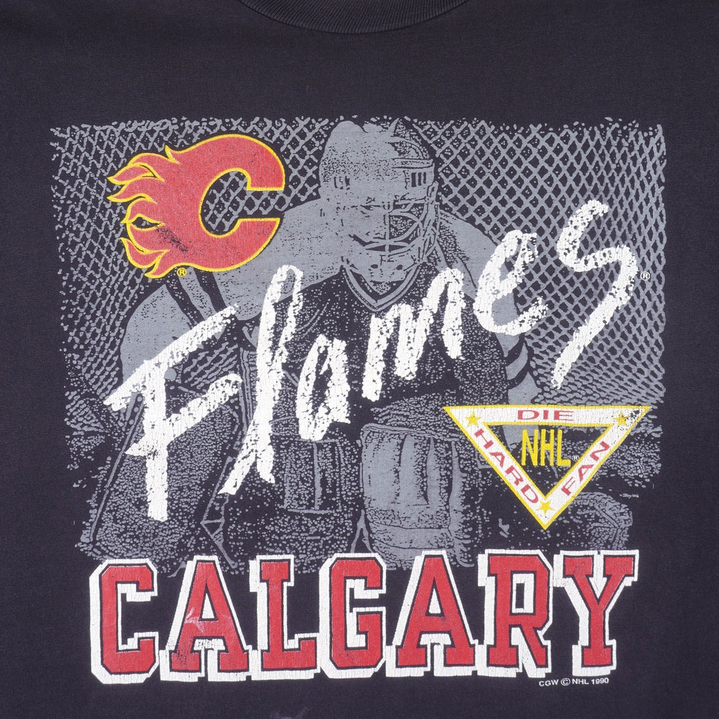 NHL (Waves) - Calgary Flames Die Hard Fan T-Shirt 1990 Large Vintage Retro Hockey