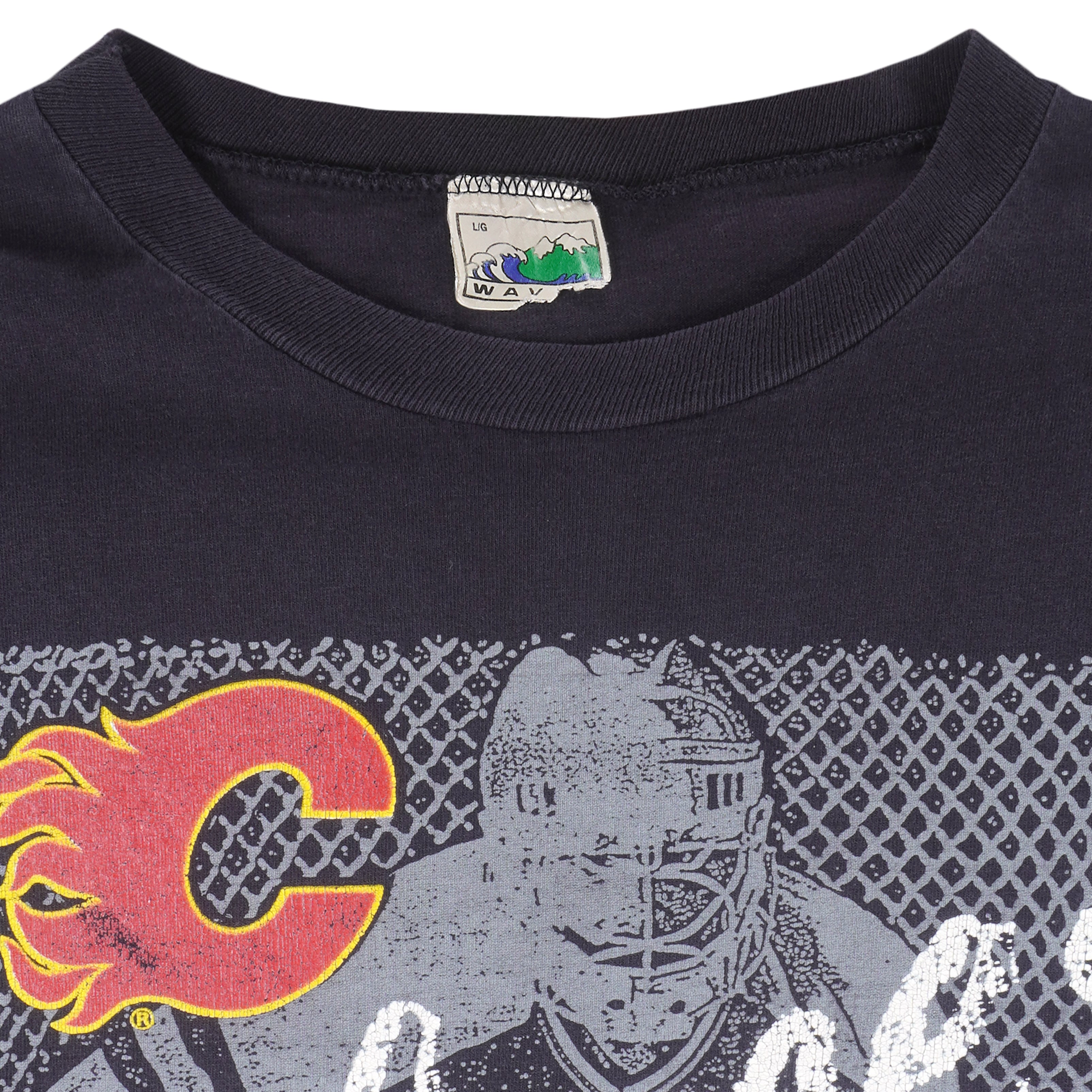 NHL (Waves) - Calgary Flames Die Hard Fan T-Shirt 1990 Large Vintage Retro Hockey