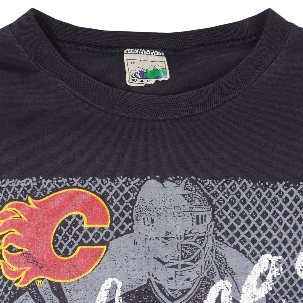 NHL (Waves) - Calgary Flames Die Hard Fan T-Shirt 1990 Large Vintage Retro Hockey